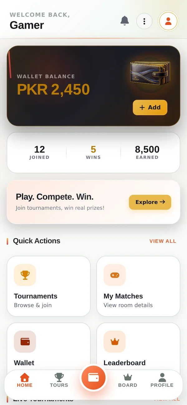 HB Battle mobile player home screen